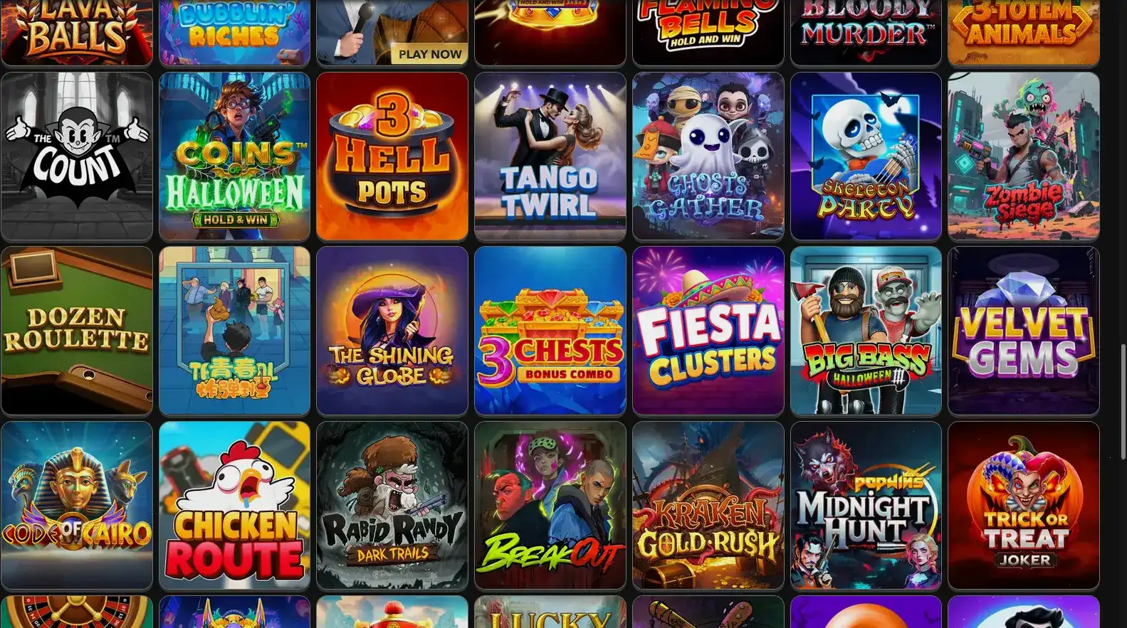 Игровой интерфейс Вулкан Гранд с множеством слотов